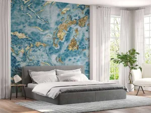 Online Blauw marmer met goud fotobehang Gang | Oppervlakten