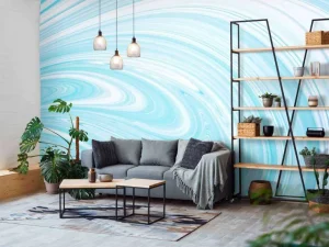 Online Blauw verfmengsel fotobehang Oppervlakten