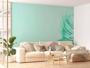 Discount Blauwe achtergrond met exotische bladeren fotobehang Tienerkamer | Bloemen