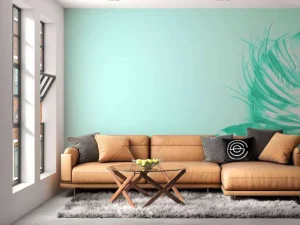 Discount Blauwe achtergrond met exotische bladeren fotobehang Tienerkamer | Bloemen