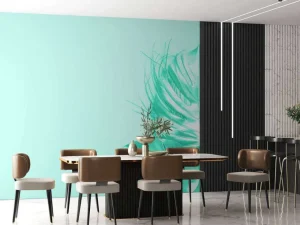Discount Blauwe achtergrond met exotische bladeren fotobehang Tienerkamer | Bloemen