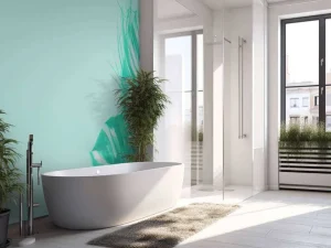 Discount Blauwe achtergrond met exotische bladeren fotobehang Tienerkamer | Bloemen