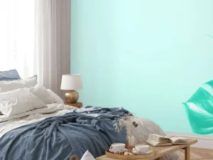 Discount Blauwe achtergrond met exotische bladeren fotobehang Tienerkamer | Bloemen