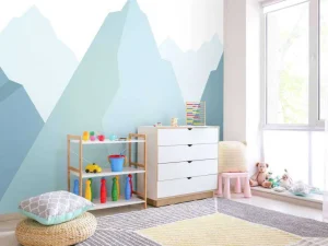 Clearance Blauwe bergen fotobehang Babykamer