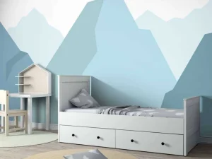 Clearance Blauwe bergen fotobehang Babykamer