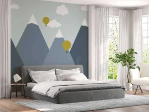 Sale Blauwe bergen met luchtballonnen Kinderkamer