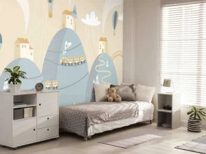 Outlet Blauwe droomstad fotobehang Babykamer