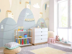 Outlet Blauwe droomstad fotobehang Babykamer