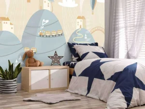 Outlet Blauwe droomstad fotobehang Babykamer