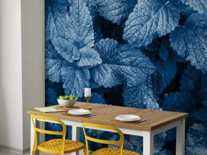 Hot Blauwe exotische bladeren fotobehang Woonkamer | Bloemen