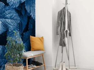 Hot Blauwe exotische bladeren fotobehang Woonkamer | Bloemen