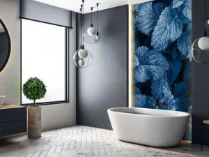 Hot Blauwe exotische bladeren fotobehang Woonkamer | Bloemen