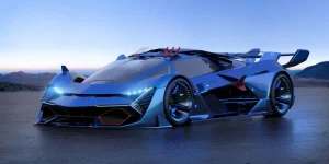 Clearance Blauwe hypercar in 3D fotobehang Kinderkamer | Transport