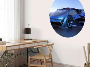 Clearance Blauwe hypercar in 3D fotobehang Kinderkamer | Transport