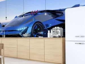 Clearance Blauwe hypercar in 3D fotobehang Kinderkamer | Transport