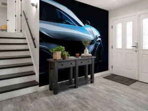 Best Blauwe sportwagen design fotobehang Kinderkamer | Transport