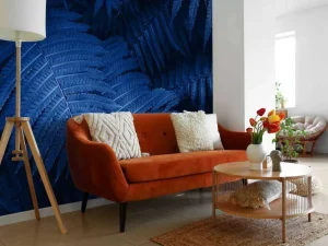 Hot Blauwe varenbladeren fotobehang Bloemen
