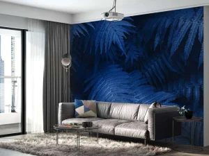 Hot Blauwe varenbladeren fotobehang Bloemen