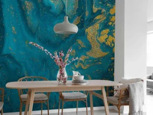 New Blauwe verf met gouden glitter poeder fotobehang Kunst & Design