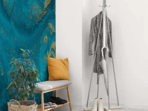 New Blauwe verf met gouden glitter poeder fotobehang Kunst & Design