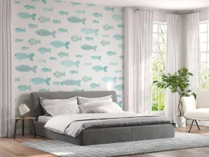 Best Blauwe visjes print fotobehang Babykamer