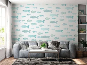Best Blauwe visjes print fotobehang Babykamer