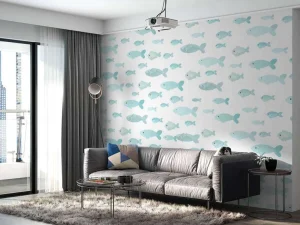 Best Blauwe visjes print fotobehang Babykamer