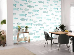 Best Blauwe visjes print fotobehang Babykamer
