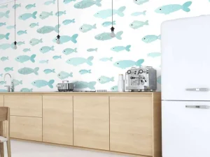 Best Blauwe visjes print fotobehang Babykamer