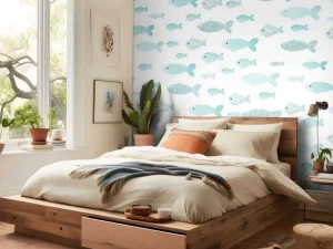 Best Blauwe visjes print fotobehang Babykamer