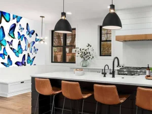 Online Blauw-paarse vlinders met een witte achtergrond fotobehang Dieren