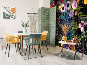 Sale Bloemen design met een zwarte achtergrond fotobehang Bloemen