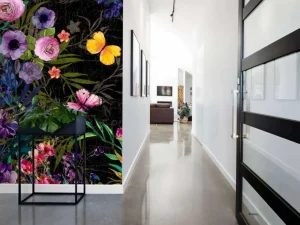Sale Bloemen design met een zwarte achtergrond fotobehang Bloemen