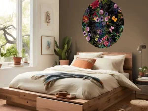 Sale Bloemen design met een zwarte achtergrond fotobehang Bloemen