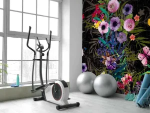 Sale Bloemen design met een zwarte achtergrond fotobehang Bloemen