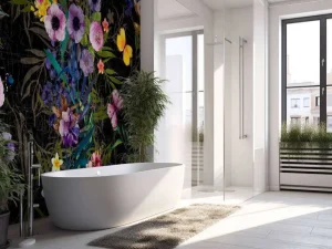 Sale Bloemen design met een zwarte achtergrond fotobehang Bloemen