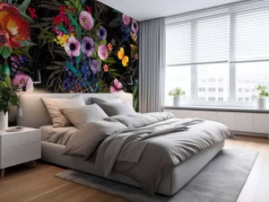 Sale Bloemen design met een zwarte achtergrond fotobehang Bloemen