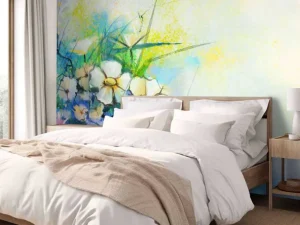Hot Bloemen schilderij met een wazige achtergrond fotobehang Kunst & Design | Bloemen