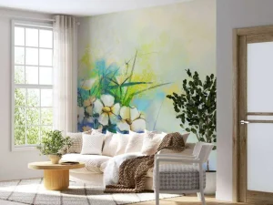 Hot Bloemen schilderij met een wazige achtergrond fotobehang Kunst & Design | Bloemen
