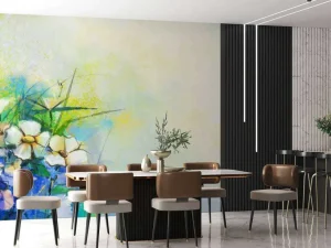 Hot Bloemen schilderij met een wazige achtergrond fotobehang Kunst & Design | Bloemen