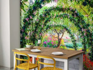Discount Bloemenbogen in een parkje fotobehang Bloemen | 3d