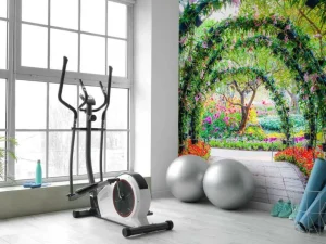 Discount Bloemenbogen in een parkje fotobehang Bloemen | 3d