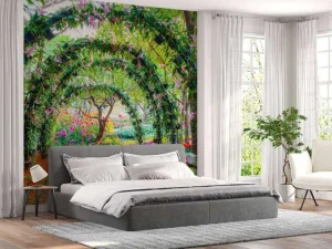 Discount Bloemenbogen in een parkje fotobehang Bloemen | 3d