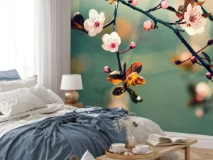 Clearance Bloesem in Volle Bloei met Groene Achtergrond fotobehang Bloemen