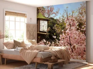 Fashion Bloesem met Klok op achtergrond fotobehang Bloemen