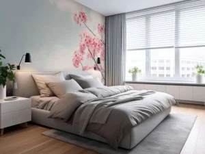 Online Bloesem met wolken op achtergrond fotobehang Bloemen