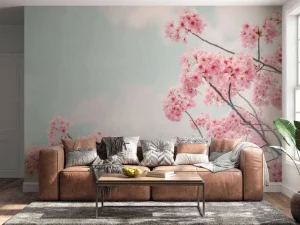 Online Bloesem met wolken op achtergrond fotobehang Bloemen