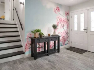 Online Bloesem met wolken op achtergrond fotobehang Bloemen