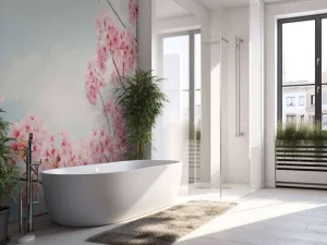 Online Bloesem met wolken op achtergrond fotobehang Bloemen