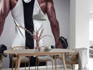 Online Bodybuilder aan het trainen fotobehang Tienerkamer | Sport